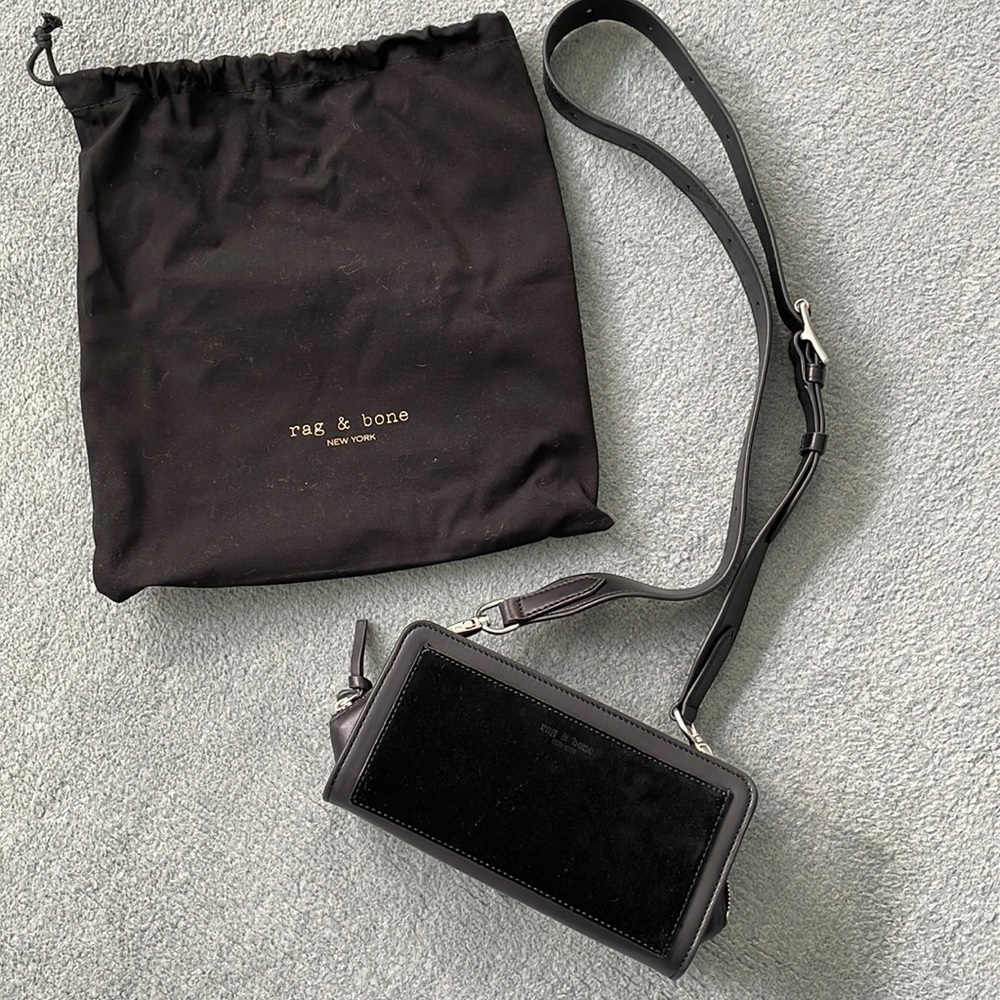 rag & bone black leather and suede crossbody bag